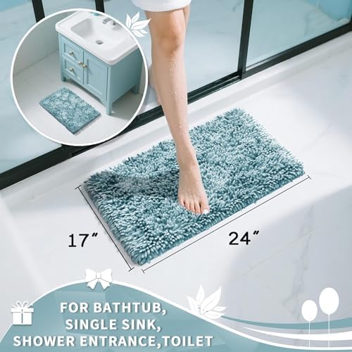 Yimobra Chenille Bathroom Rugs Non Slip, Extra Thick Soft Absorbent Bath Rug, Machine Washable Quick Dry Bath Mat for Bathroom Floor, Tub and Shower, Home Decor Accessories, 24x17, Greyish Blue
