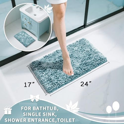 Yimobra Chenille Bathroom Rugs Non Slip, Extra Thick Soft Absorbent Bath Rug, Machine Washable Quick Dry Bath Mat for Bathroom Floor, Tub and Shower, Home Decor Accessories, 24x17, Greyish Blue