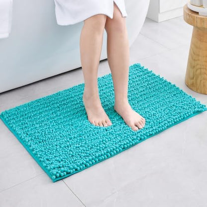 Disolla Small Bath Mat 17x24 Inch - Chenille Teal Bathroom Rug, Extra Soft Absorbent Plush Shaggy Bathmat, Non-Slip Machine Washable Floor Mat for Shower, Tub and Sink