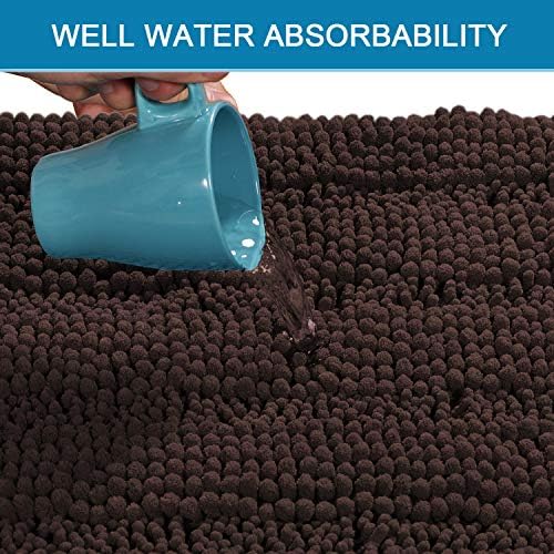 H.VERSAILTEX Bath Rugs for Bathroom Non Slip Bath Mats Extra Thick Chenille Striped Bath Rug Runners 47" x 17" Absorbent Fluffy Soft Shaggy Mats Dry Fast Plush Area Carpet for Bath Room - Chocolate