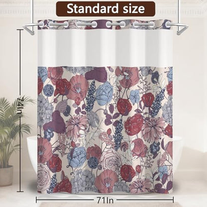 No Hook Shower Curtain with Snap-in Liner 71x74 Inch