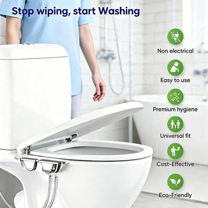 Ultra-Thin Warm Water Bidet - Hot & Cold Bidet for Toilet Seat | 0.2" Slim Non-Electric Bidet | Adjust Temp & Water Pressure | Female & Rear Care | Self-Cleaning Retractable Nozzles