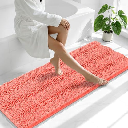 Smiry Thick Chenille Bathroom Runner Rugs 47x20, Absorbent Bath Mat, Coral