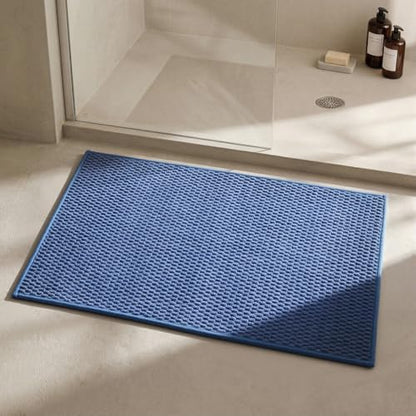 Triohero Bathroom Rugs Non Slip Washable, Super Absorbent Thin Bath Mat Quick Dry Low Pile Bathroom Rug, Denim Blue 24"x36"