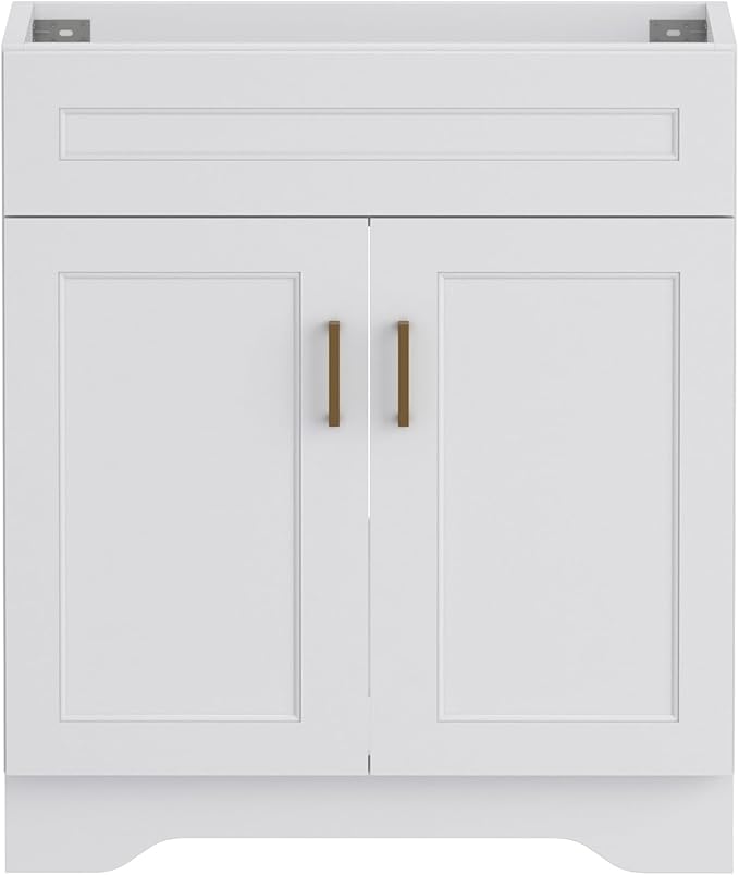 30 Inch Bathroom Vanity, Wooden Double Door Bathroom Storage Cabinet, Freestanding Cabinet Vanity Without Sink (White Without Sink, 30")