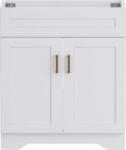 30 Inch Bathroom Vanity, Wooden Double Door Bathroom Storage Cabinet, Freestanding Cabinet Vanity Without Sink (White Without Sink, 30")