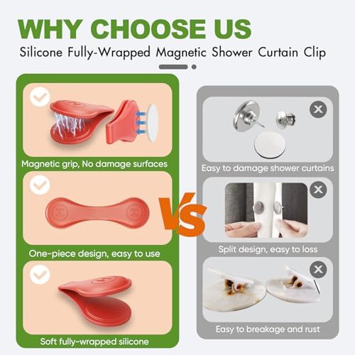 4-Pack Magnetic Silicone Shower Curtain Clips, Keep Liner Closed, Red