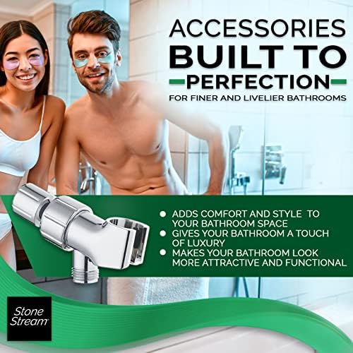 Original StoneStream Adjustable Shower Head Holder Wall Mount, Handheld Shower Arm Bracket, Brass Polished Chrome Finish, Universal 1/2 Inch Female to Male Fitting for Detachable Showerheads