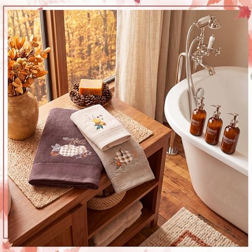 Peryiter 3 Pack Plaid Autumn Pumpkin Decorative Bath Towel Set