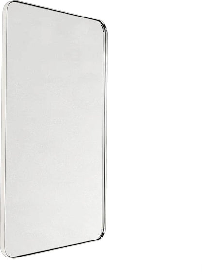 GRACTO 24x40'' Polished Nickel Metal Framed Bathroom Mirror for Wall in Stainless Steel Rounded Rectangular Bathroom Vanity Mirrors Wall Mounted