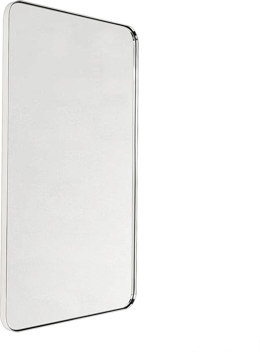 GRACTO 24x40'' Polished Nickel Metal Framed Bathroom Mirror for Wall in Stainless Steel Rounded Rectangular Bathroom Vanity Mirrors Wall Mounted