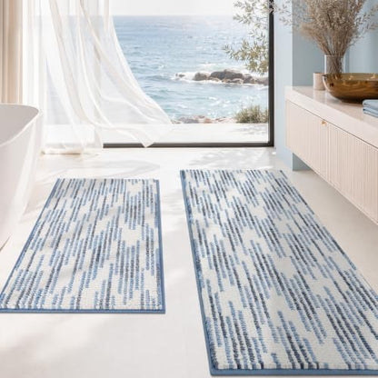 BSICPRO Bathroom Rugs Sets 2 Piece, Modern Bath Mat 20"x47"+20"x32", Blue