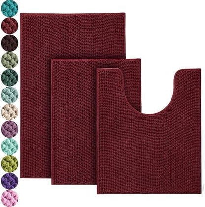 Urvoix Bathroom Rugs Sets 3 Piece, Non-Slip Chenille Bath Rug Set