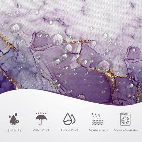 Marble Shower Curtain, Ombre Purple Gold Ink Shower Curtains for Bathroom, Modern Abstract Aesthetic Bathtub Decor Waterproof Fabric Watercolor Bath Curtain Set with Hooks 48x72 inch