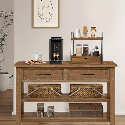 2-Tier Bathroom Countertop Organizer with Drawer, Wood Vanity Shelf Brown