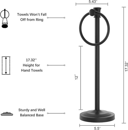 Hoimpro Hand Towel Holder Free Standing Towel Bar Matte Black | Hanging Floor Hand Towel Rack Ring, for Bathroom Kitchen Vanity Countertops, Hardware Accessories SUS 304 Heavy-Duty Base