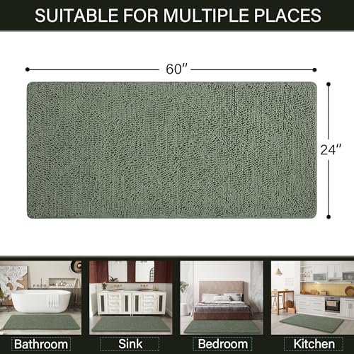 LOCHAS Luxury Bathroom Rug Shaggy Bath Mat 24 x 60 Inch, Sage Green