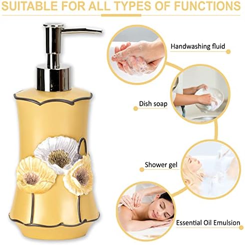 Zahari Home 4pc Poppy Fields Yellow Bathroom Accessories Set Hand Soap Dispenser, Tumbler, Tooth Brush Holder and Soap Dish Modern Contemporary Decor Complete Bathroom Sets with Shower Curtains