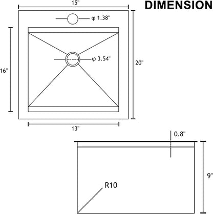 HOTIS Drop In Bar Sink, 15 x 20 Inch Small Kitchen Sink, 304 Stainless Steel Topmount Workstation Sinks, Handmade 16 Gauge Single Bowl Kitchen Sinks with Dish Grid & Drain and Cutting Board