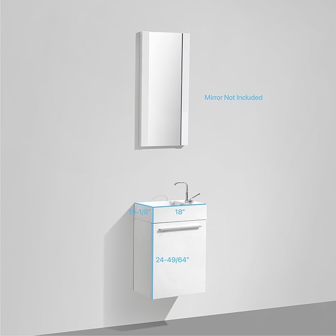 Blossom 18 Inch White Small Bathroom Vanity with Sink, Narrow Bathroom Vanity