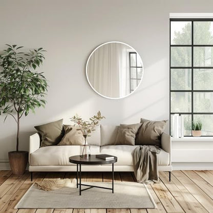 White Round Mirror 30 inch, Circle Mirror, Matte White Metal Frame