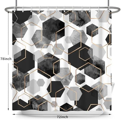 deFouliao Grey Shower Curtain Modern Abstract Geometric Grid Bathroom Curtain Sets for Bathtub Home Art Decor, Waterproof Fabric Washable with Hooks, 72x78 Inch