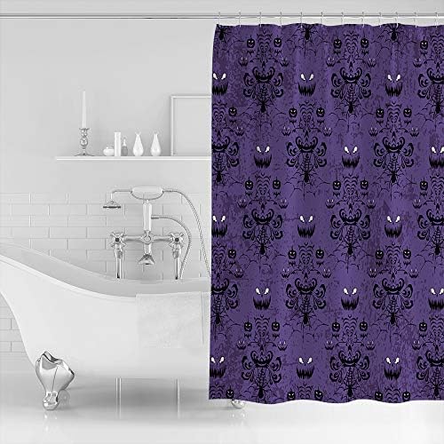 Shower Curtain Bathroom Set Spooky Halloween Haunted Ghost Cobweb Waterproof Shower Curtains with Grommets Hooks Black Purple Privacy Bath Curtain for Bathtub Decor 72x78in
