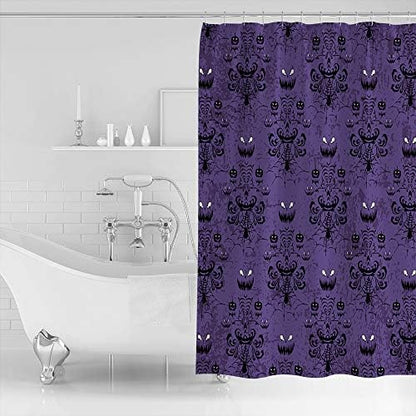 Shower Curtain Bathroom Set Spooky Halloween Haunted Ghost Cobweb Waterproof Shower Curtains with Grommets Hooks Black Purple Privacy Bath Curtain for Bathtub Decor 72x78in