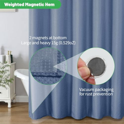 No Hook Waffle Shower Curtain, No Liner Needed, 71x74 Inch, Moonlight Blue