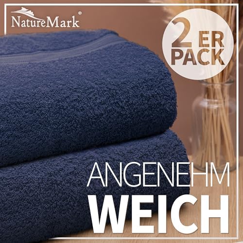 Pack of 2 Bath Towels - 100% Cotton, 500 g/m² - Soft, Absorbent & Durable - for Home, Sauna & Travel - 27 x 54 in (Navy Blue)