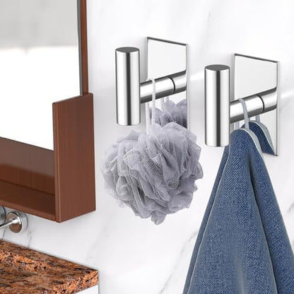 VAEHOLD Wall Towel Hooks, Heavy Duty Sticky Holder Waterproof Towel Hooks for Hanging Coat, Clothes, Closet Hook Wall Mount for Kitchen (Chrome, 6 Pack)