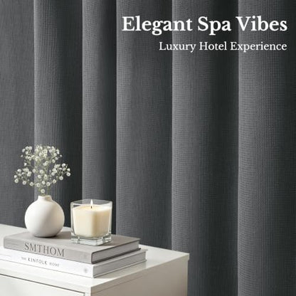 LXBNI Gray Waffle Shower Curtain, Cotton Blend with Metal Hooks, 72x72