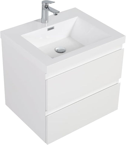 24 Inch Floating Bathroom Vanity with Sink, Large Storage Wall Mounted Floating Vanity with Soft Close Drawers, One-Piece Basin Bathroom Sink Cabinet (Glossy White, 24 Inch)