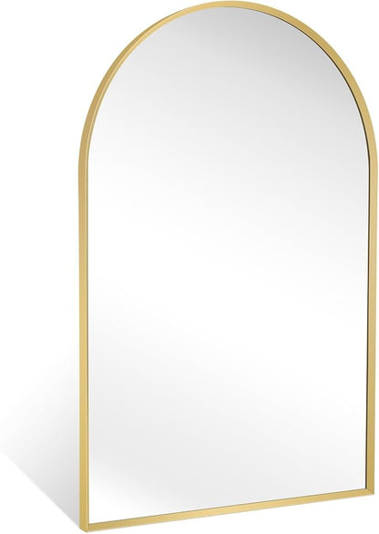 Gold Arched Mirror 30x40in, Metal Framed Bathroom Vanity Wall | Tempered Glass, Shatter Proof, Living Room Bedroom Entryway, Modern Elegant Design