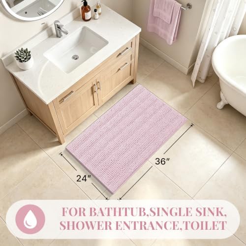 Bcoimo Bath Rug Mat,36x24 Chenille Non Slip Pink Bathroom Floor Shower Mats