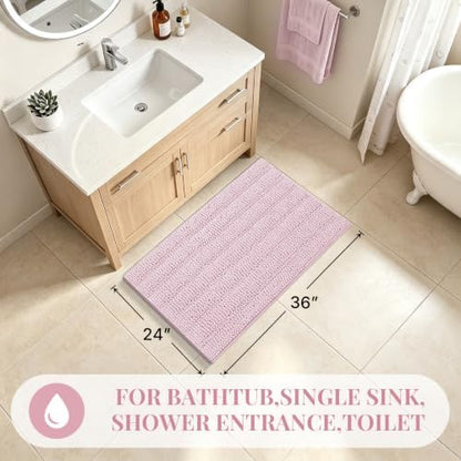 Bcoimo Bath Rug Mat,36x24 Chenille Non Slip Pink Bathroom Floor Shower Mats