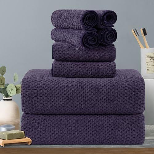 8-Piece Purplr Bath Towels Set,2 Oversized Large Bath Towels Sheet,2 Hand Towels and 4 Washcloths - 600 GSM Soft Luxury Towel Set,Highly Absorbent Quick Dry Towel Collection for Bathroom,Hotel and Spa