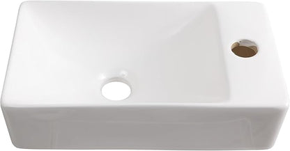 JONATHAN Y SNK1004A-R Felix 15 in. W x 8 in. D Modern Wall Mounted Rectangular Ceramic Mini Sink Basin, Right-Side Faucet, White