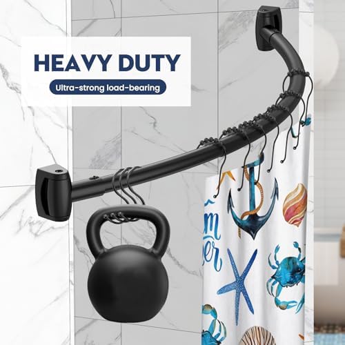 Black Curved Shower Curtain Rod 33-78 Inches Adjustable Splicing Design Need To Drill Shower Rods Curved Round Bowed Rust proof, Premium Stainless Steel Shower Curtain Rod for Bathroom, Bathtub, Stall