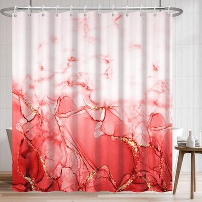 Red Marble Waterproof Bathroom Shower Curtain 72x72 inches