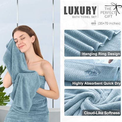 4 Piece Extra Large Bath Towel 35"x70" Oversized Bath Sheet Bath Towel Set for Bathroom Ultra Soft Cozy Highly Absorbent Quick Dry Bathroom Towel for Spa Gym Hotel,Shower Towel for Daily Use,Turquoise