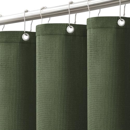 LXBNI Green Waffle Shower Curtain, Cotton Blend with Metal Hooks, 72x72