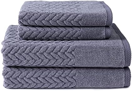 Texere 100% Organic Cotton Jacquard 650 GSM Premium Bath Towel Sets - Extra Absorbent Quick Dry and Plush (Cable, Excalibur, 2 Bath & 2 Hand Towels)