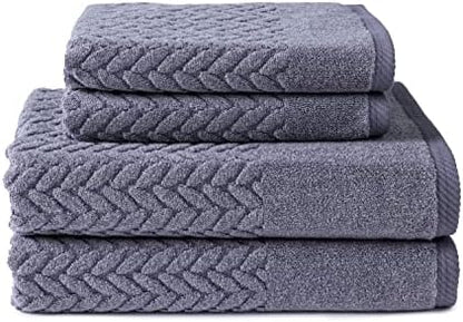 Texere 100% Organic Cotton Jacquard 650 GSM Premium Bath Towel Sets - Extra Absorbent Quick Dry and Plush (Cable, Excalibur, 2 Bath & 2 Hand Towels)