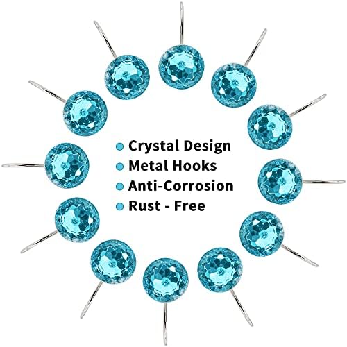 Aqua Diamond Crystal Bling Shower Curtain Hooks Rings for Bathroom,12PCS