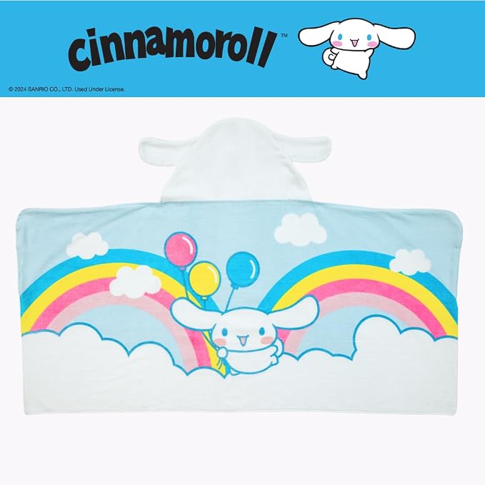 Sanrio Cinnamoroll Kids Super Soft Bath/Pool/Beach Soft Cotton Terry Hooded Towel Wrap, 24 in x 50 in, (Officially Licensed Product) By Franco