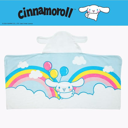 Sanrio Cinnamoroll Kids Super Soft Bath/Pool/Beach Soft Cotton Terry Hooded Towel Wrap, 24 in x 50 in, (Officially Licensed Product) By Franco