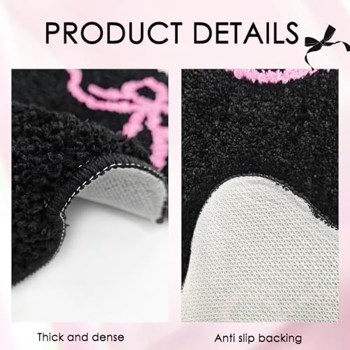 Mocsicka Pink Bow Bath Mat Cute Bow Bathroom Rug Super Soft Absorbent Black Pink Bathroom Rugs Non Slip Bath Mat Machine Washable Rug for Bathrooms 20x32 inches
