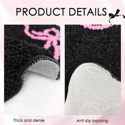 Mocsicka Pink Bow Bath Mat Cute Bow Bathroom Rug Super Soft Absorbent Black Pink Bathroom Rugs Non Slip Bath Mat Machine Washable Rug for Bathrooms 20x32 inches