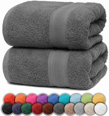 Pack of 2 Bath Towels - 100% Cotton, 500 g/m² - Soft, Absorbent & Durable - for Home, Sauna & Travel - 27 x 54 in (Anthrazite Grey)